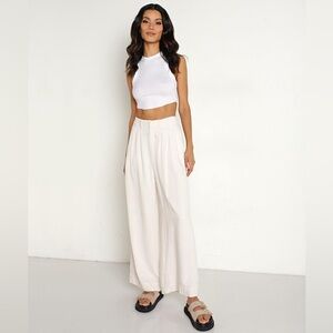 Z Supply Farrah Wide Leg Pants Sandstone Cream Linen Blend Relaxed L